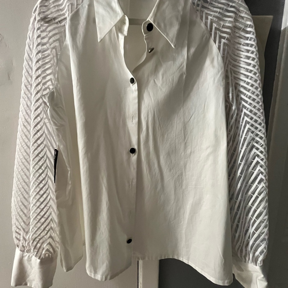 Just Cavalli Ivory /white ish Button-Down Shirt with smash sleves size 44